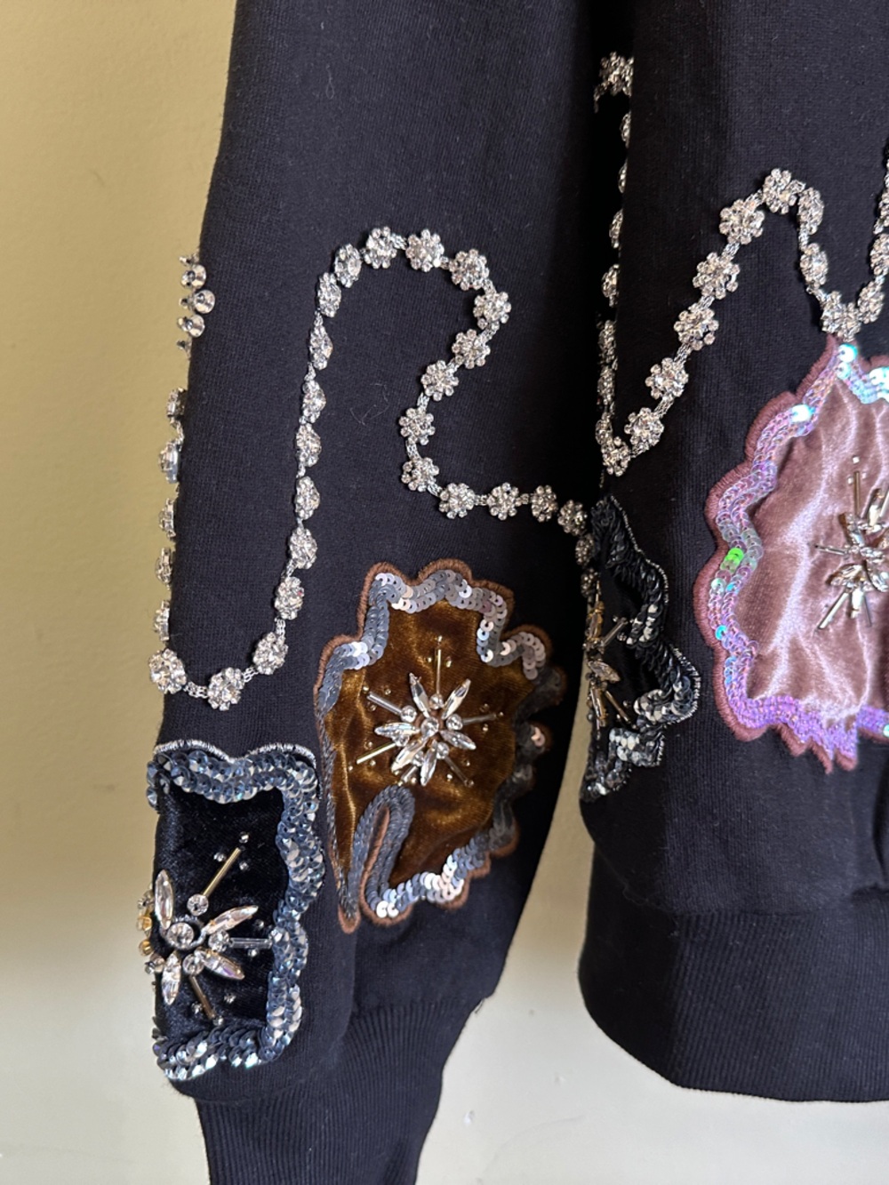 Anthropologie Black Embellished Floral Appliqué Sweatshirt - Picture 3 of 6